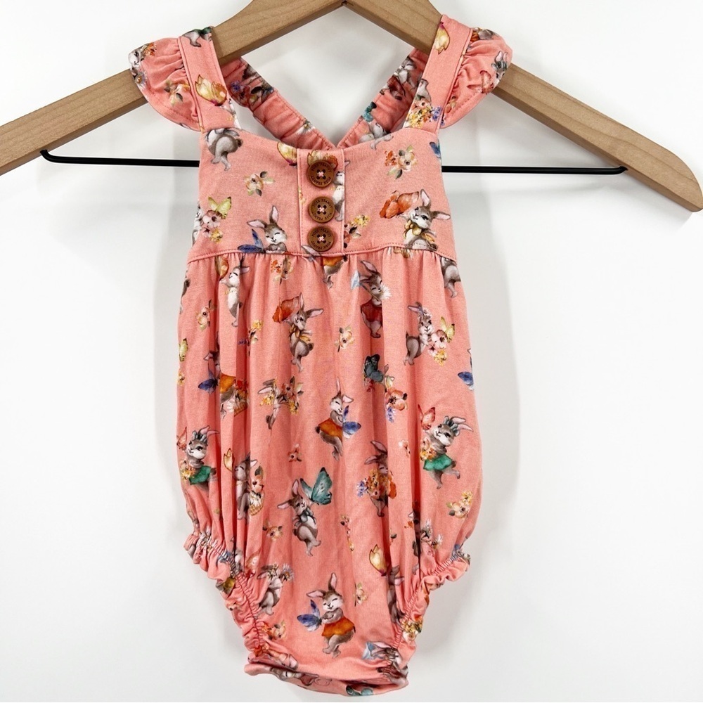 Posh Peanut Easter Bunny Rabbit Betty Henley Ruffled Capsleeve Bubble Romper